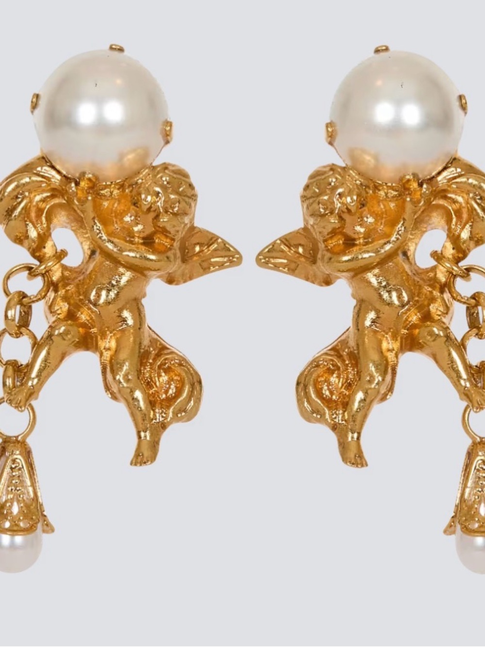 Brand new! Gold Cherub Pearl Drop Earrings - White Pearl
